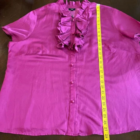 Talbots Women's Silk Cotton Blend Ruffle Neckline Blouse Magenta Size 20 NWOT - Picture 6 of 7